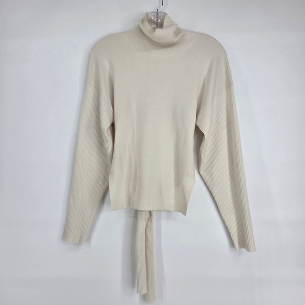 Jonathan Simkhai Turtleneck Sweater S Cream Tie Back Cutout Minimalist Chic